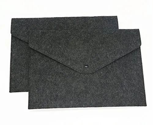 Smiling Art 2er Filz Dokumententasche in A4 Format, Dokumentenmappe, Aktentasche, Aktenordner, Ordnungsmappe mit Druckknopf Ideal fürs Büro Schule Uni 34 x 24 cm (Dunkelgrau)