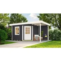 Weka Holz-Gartenhaus Flachdach 455 cm x 339 cm - Modern und Praktisch - Holz-Gartenhaus mit 8,88 m², ideal für Geräte und Möbel. Das moderne Design in Anthrazit und der praktische Dachüberstand bieten vielseitige Nutzungsmöglichkeiten.