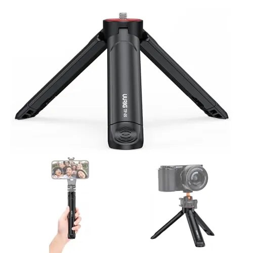 VRIG TP05 Ausziehbares Mini-Stativ für Kamera, 1/4-Zoll-Gewindeanschluss | Kompakt & Handlich, Als Selfie-Stick, Hand Griff, Mini Vlog-Stativ für Kamera/ Handyhalterung/ Videoleuchte/ Osmo Pocket 3, 4