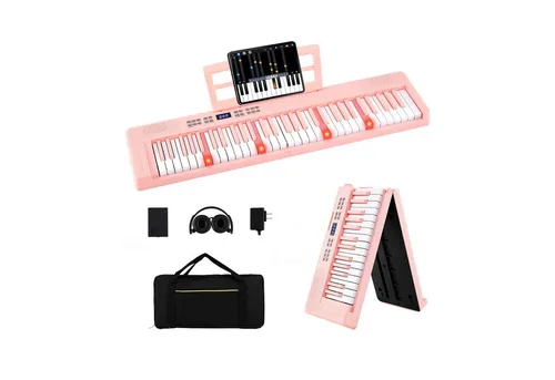 COSTWAY 61-Tasten-Digitalpiano in Rosa mit Zubehör