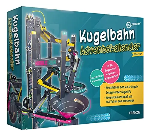 Kugelbahn Adventskalender - Baue deine eigene 50 cm hohe Kugelbahn in 24 Tagen, mit Glaskugeln und integriertem Kugellift für rasanten Spielspaß!