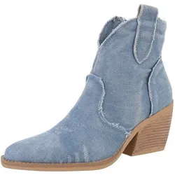 Ital-Design Damen Cowboyboots Westernstiefelette - Hellblaue Blockabsatz Stiefeletten - Wanderschuhe mit 7 cm Blockabsatz und stylischem Reißverschluss, ideal für trendbewusste Damen, die Komfort und modischen Look kombinieren.