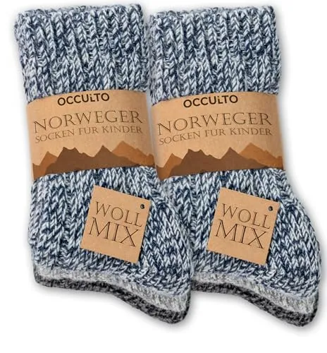 Occulto Kinder Warme Wollsocken 6er Pack (Modell: Niki) Blau Mix 15-18