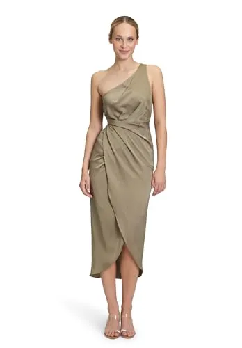Vera Mont Abendkleid mit Raffung - Elegantes Damen Abendkleid in Blau (Turf) aus glänzendem Satin. Figurbetonter Schnitt mit asymmetrischem Ausschnitt, ideal für besondere Anlässe.