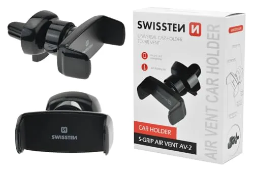 SWISSTEN S-GRIP AV-2 Universale Handy Autohalterung, KFZ Lüftung Halter : 360 Grad Drehung geeignet für Telephone mit Bildschirm Umfang 3,5“ bist 6“, PhoneXs Max, XR, X, 8, 7, 6S, Samsung S10 S9 S8 S7