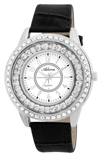 Adrina Quarzuhr 1900314 Lederimitat Armband, Metall, Simili, silberfarbenes