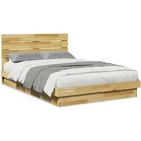 vidaXL Massivholzbett 120x200 cm aus Eichenholz mit Kopfteil - Betten aus massivem Eichenholz, robust und langlebig. Mit Lattenrost für optimale Unterstützung und einem vielseitigen Kopfteil für Komfort und Stil.