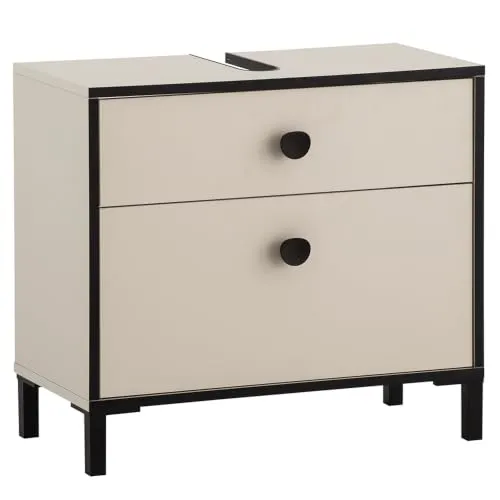 Lomadox Hochschrank ELMIRA-80, 60 cm, Beige mit Mattschwarz
