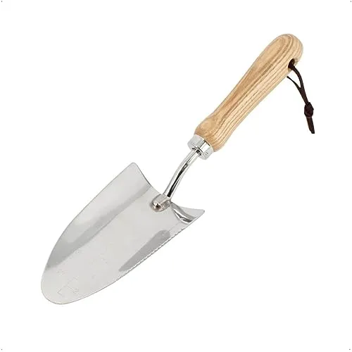 Rekord Pflanzkelle (Edelstahl) gezahnte Kannte, Holzgriff und Aufhängeloch Arbeitsbreite 8 cm, Gartenkelle, Blumenkelle, Pflanzschaufel, Blumenschaufel, Handschaufel