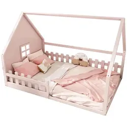 Flieks Flachbett 140x200 cm in Pink aus Holz für Kinderzimmer - Stabiles Flachbett aus Kiefernholz und MDF, ideal für Kinder. Das kreative Design regt die Fantasie an und bietet einen sicheren Schlafplatz. Einfache Montage für gemeinsame Erlebnisse!
