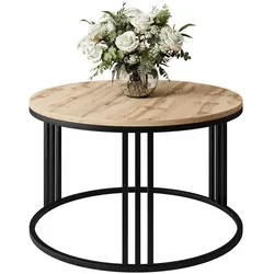 Lookway Couchtisch, Schwarz, Rund, 70x48 cm - Eleganter Couchtisch im Loft-Stil mit runder Tischplatte und stabilem Metallgestell, ideal für einen stilvollen Mittelpunkt in jedem Wohnzimmer.