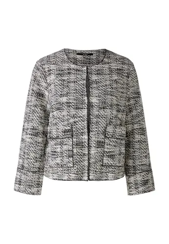 Eleganter Oui Blazer in Grau - 40 - Strickjacke mit Rundhals-Ausschnitt und Hakenverschluss, bietet einen modernen Look mit praktischen aufgesetzten Taschen, ideal für elegante Anlässe.