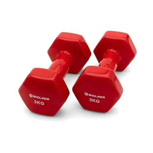 Endless, vinylbeschichtete Hanteln für Fitnessübungen | Paar à 3 kg (3 × 6,6 lb) | Material: Eisen mit Vinylbeschichtung | Gewichte für Damen und Herren | Rot