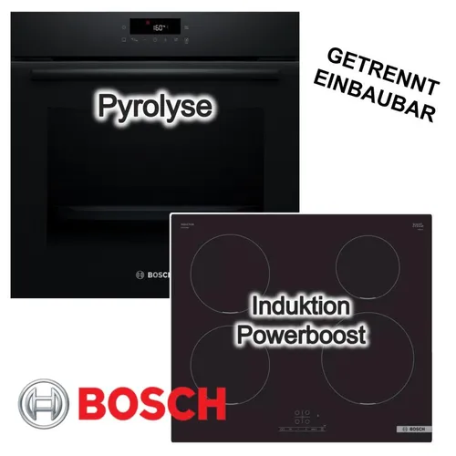 BOSCH Backofenset Pyrolyse schwarz mit Induktionskochfeld