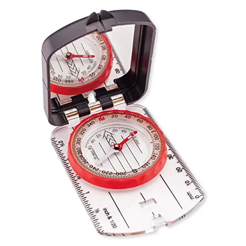 Herbertz Navigations- und Orientierungskompass, Spiegelkompass, 360 Grad Anzeige, transparente Bodenplatte, Deklinationsskala