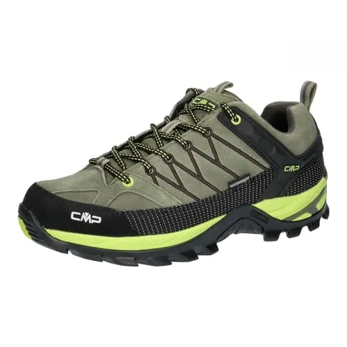 CMP Rigel Low Trekking Shoes WP Kaki-Acido 46 - Wasserdichte Wanderschuhe aus hochwertigem Veloursleder mit innovativer CMP FullOn GRIP Sohle für maximalen Halt. Ideal für Outdoor-Aktivitäten und längere Touren.