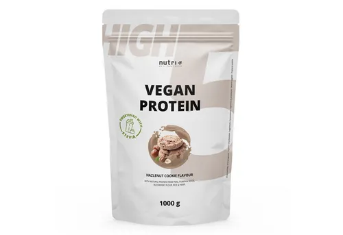 nutri+ HighFive Protein Pulver, Hazelnut Cookie - Veganes Proteinpulver mit Erbsen-, Kürbiskern- und Hanfprotein, ideal nach dem Training für eine schnelle Regeneration. Perfekt für Sportler und gesundheitsbewusste Genießer.