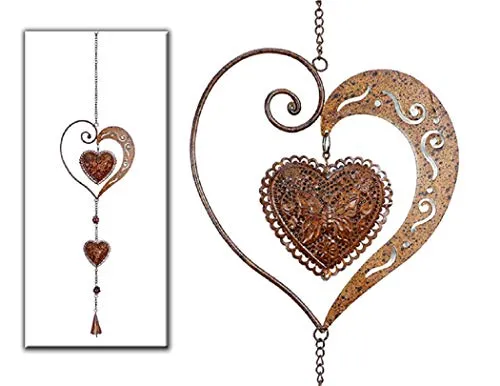 Hänger Animo mit Herz aus Metall in Dunkelbraun Ø 17 cm Fesnterhänger