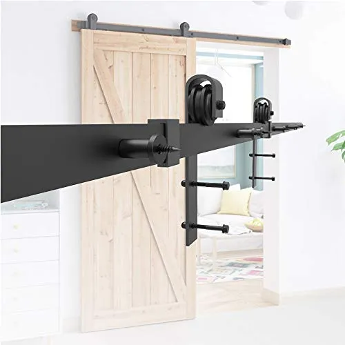 HENGMEI 183cm Schiebetürbeschlag Set Schiebetürsystem Beschlagset | Laufschiene für Schiebetüren, Wandschränke, Zu Hause, Küche, Schwarz
