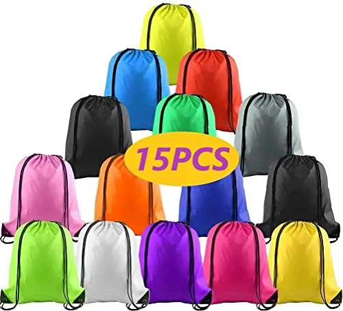 KAHEIGN 15Pcs Turnbeutel Kordelzug Rucksack Tasche, 14 Farben Sackpack Cinch Gym Sack mit Kordelzug Sport String Rucksack Sporttaschen für Fitness oder Reisen (39 x 34cm)