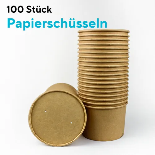Suppenbecher mit Deckel 16 oz 475 ml aus Kraftpapier Braun Bio Take Away 100