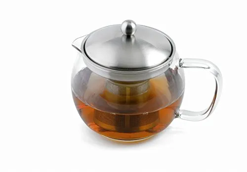 Weis Teekanne Edelstahl/Borosilikatglas Silber mit Teefilter 1L - Elegante Teekanne aus Edelstahl und Borosilikatglas, mit einem herausnehmbaren Teefilter für perfekten Tee-Genuss, ideal für Teeliebhaber.