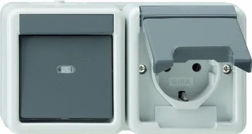 Gira Kombination Wechsel+SCHUKO waagrecht WG AP gr, 1300306 in grau von Gira