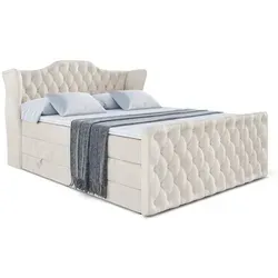 ALTDECOR Boxspringbett VILA-Z KING 180x200 cm - Taupe Samt - Betten: Komfortables Boxspringbett mit H3- und H4-Matratzen, zwei Bettkästen für zusätzlichen Stauraum und abnehmbaren, waschbaren Bezug für Allergiker.
