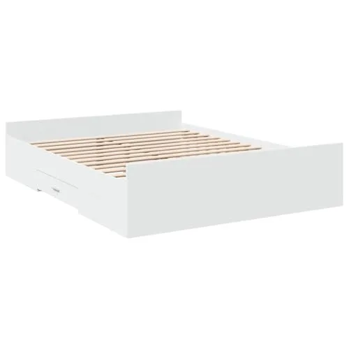 Bettgestell mit Schubladen Weiß 150x200 cm - Modernes Bettgestell aus Holzwerkstoff mit praktischen Schubladen für optimalen Stauraum. Ideal für ein aufgeräumtes Schlafzimmer und eine gute Gewichtsverteilung der Matratze.
