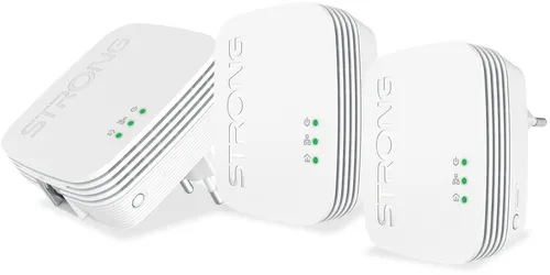 STRONG 600 Mini Powerline-Adapter-Set - Powerline Adapter für schnelles Internet über Stromnetz, bis zu 600 Mbit/s, inklusive 3 Netzwerkkabel und sicherer 128 Bit AES Verschlüsselung.