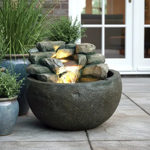 Gartenbrunnen BK911 mit Wasserfall und LED-Beleuchtung