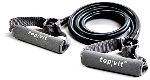 Bodytrainer, Fitnessband, Fitness Tube, Gymnastikband mit Schaumstoffgriffen, ca. 140cm lang, schwarz - extra stark