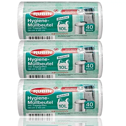 Müllbeutel, 10 l, 3 Packungen, 120 Stück, ideal für Kosmetikeimer