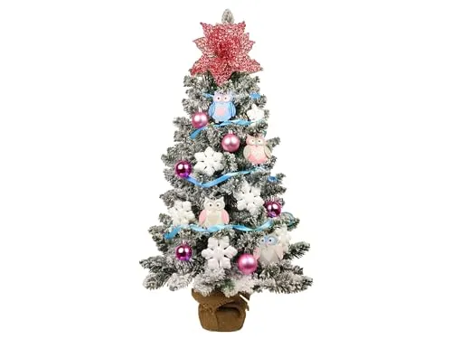 Geschmückter künstlicher Weihnachtsbaum Eule 60 cm mit LED-Beleuchtung IM Topf