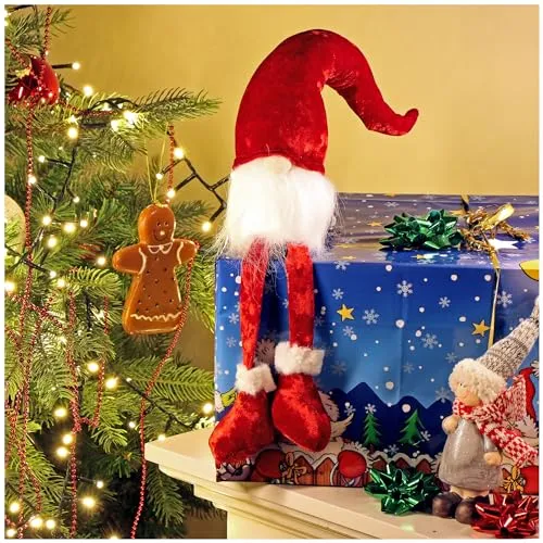 com-four® Premium Kantenhocker - große Wichtel in XXL für die Weihnachtsdeko, Handmade Weihnachtsmann Figur als Dekoartikel für Fensterbank und Kamin - schwedische Sammlerfiguren