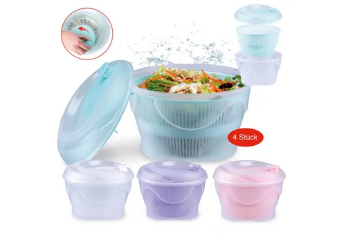 HAC24 Salatschleuder Salat Schleuder 4 Liter Salattrockner Salatschüssel, (4-tlg), Ø 23 cm mit Kurbel & Siebeinsatz