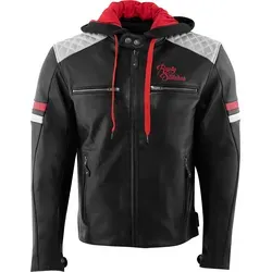 Rusty Stitches Herren Motorrad Jacke Jari Hooded V2 - Motorradjacke in Größe L aus atmungsaktivem Leder mit herausnehmbaren Protektoren und 4 Taschen, ideal für Retro-Liebhaber und Cruiser-Fahrer.