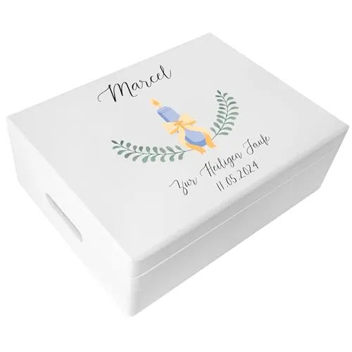Creative Deco Weiß Personalisiert zur Taufe Geschenkbox für Jungen und Mädchen - Individuell anpassbare Aufbewahrungsbox für Taufgeschenke und Erinnerungen. Elegantes Design und perfekte Größe für Kerzen, Kleidung und Souvenirs. Hergestellt in der EU aus natürlichen Materialien.