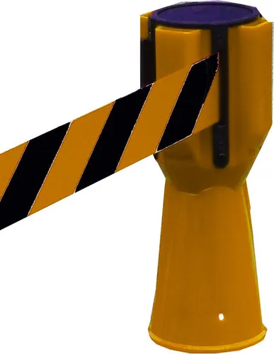 Absperrband, Absperrgurt - Pylonen 5 Meter UvV-Conny Kegelaufsatz(gelb-schwarz)