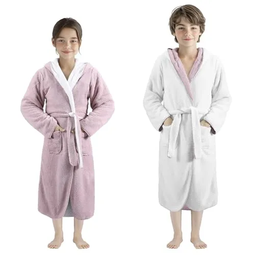 HOMELEVEL Kuschelfleece Bademantel für Kinder - Wende-Morgenmantel mit Taschen - Bademäntel für Mädchen, aus superweichem Microfaser Fleece, beidseitig tragbar für extra Stil und Komfort, ideal für kalte Tage.