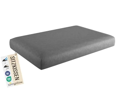 sunnypillow Palettenkissen Grau 120x80x15 cm - Gartenmöbelauflagen mit abnehmbarem, UV-beständigem Bezug und hochwertigem Kaltschaum für höchsten Sitzkomfort. Ideal für Innen- und Außenbereich, strapazierfähig und maschinenwaschbar.