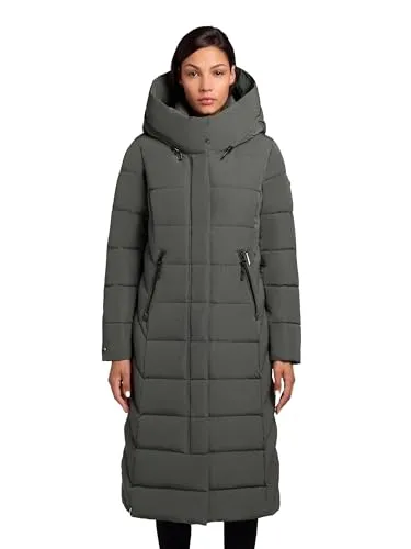 khujo Damen Langer Wintermantel warmer Steppmantel mit großem gefüttertem Kragen und Kapuze Sensy-YM Foam Green Gr. S