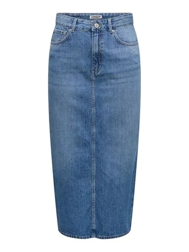 ONLY Jeansrock ONLLUMI MIDI BACK SLIT SKIRT DNM PIMNOOS - Modischer Denim-Rock in wadenlanger Midi-Länge mit praktischem Back Slit für optimalen Tragekomfort. Ideal für vielseitige Outfits.