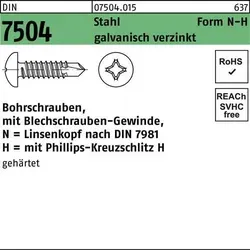 Bohrschrauben Linsenkopf DIN 7981 Stahl N 4,8 x 80 -H, 250 Stück