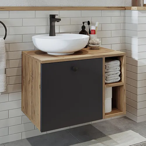 Roomart Badmöbel-Set LOTUS 65 cm - Modernes Badmöbel-Set, 4-teilig mit Keramik-Waschbecken und Softclose-Türen – ideal für platzsparende und funktionale Badezimmergestaltung.