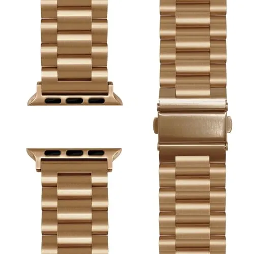 NALIA Mova Edelstahl Armband kompatibel mit Apple Watch Armband Series Ultra/SE 10/9/8/7/6/5/4/3/2/1, 42/44/45/46/49mm, Metall Ersatzarmband mit Doppelfaltschließe, Rostfrei, Farbe:Königs Gold