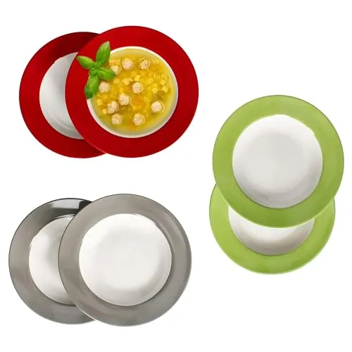 MamboCat 6er Set Variant Trio Suppenteller - Bunte tiefe Porzellan-Teller für 6 Personen, ideal für Müsli, Suppe und Snacks. Robust, spülmaschinen- und mikrowellengeeignet – perfektes Geschenk!