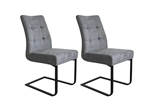 byLIVING 2er Set Schwingstuhl MARLEN XXL - Dunkelgrau - Freischwinger mit hochwertigem Webstoff und robustem Metallgestell. Die integrierte Nosagfederung sorgt für optimalen Sitzkomfort. Belastbar bis 150 kg, ideal für stilvolle Essbereiche.