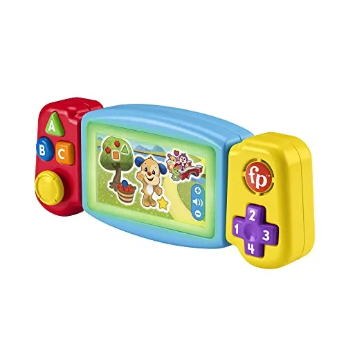 Fisher-Price Lernspaß Spielkonsole - Kinderspielzeug mit Lichtern, Geräuschen und Lernliedern, Spielzeug für Feinmotorik, Zahlen, Version: Englisch; Italienisch; Portugiesisch; Spanisch, HNL52