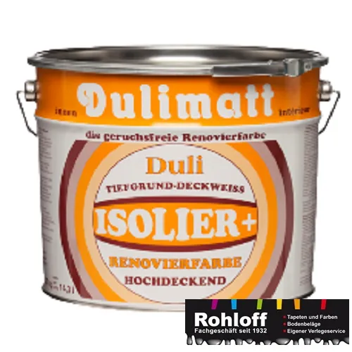 Duli Dulimatt Innen Renovierfarbe 5L - Hochdeckend und Geruchsarm - Farben für Innenräume, hochdeckende Isolierfarbe mit geringer Geruchsentwicklung, ideal für schimmel- und algenresistente Oberflächen.